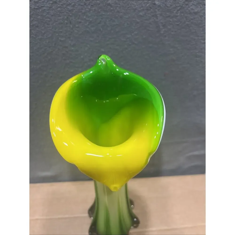 Pier 1 Imports Yellow Green White Hand Blown Glass Tulip Vase 11.75